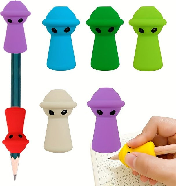 TWBEB Ergonomischer Silikon-Stifthalter in Mehrfarbig und Beige als Anti-Biss-Bleistiftaufsatz für Kinder, 7 Stück - Bild 1