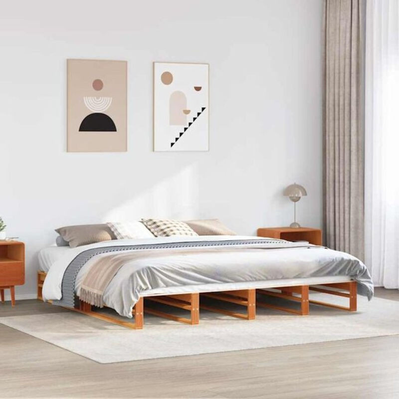 Massivholzbett aus Kiefer in Braun von vidaxl, Landhausstil und minimalistisches Design, B/T/H: 180 x 200 cm - Bild 1