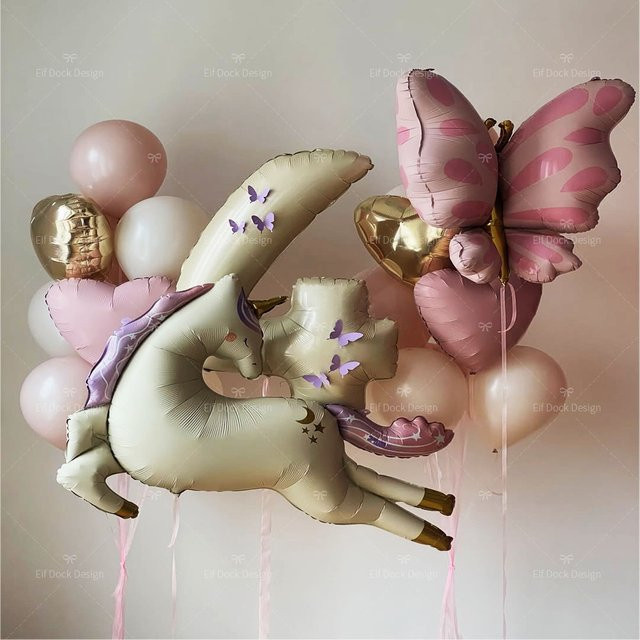 16 Stück Matte Retro Aluminiumfolienballons mit Einhorn und Schmetterling in Mehrfarbig für Geburtstags- und Hochzeitsdekoration - Bild 1