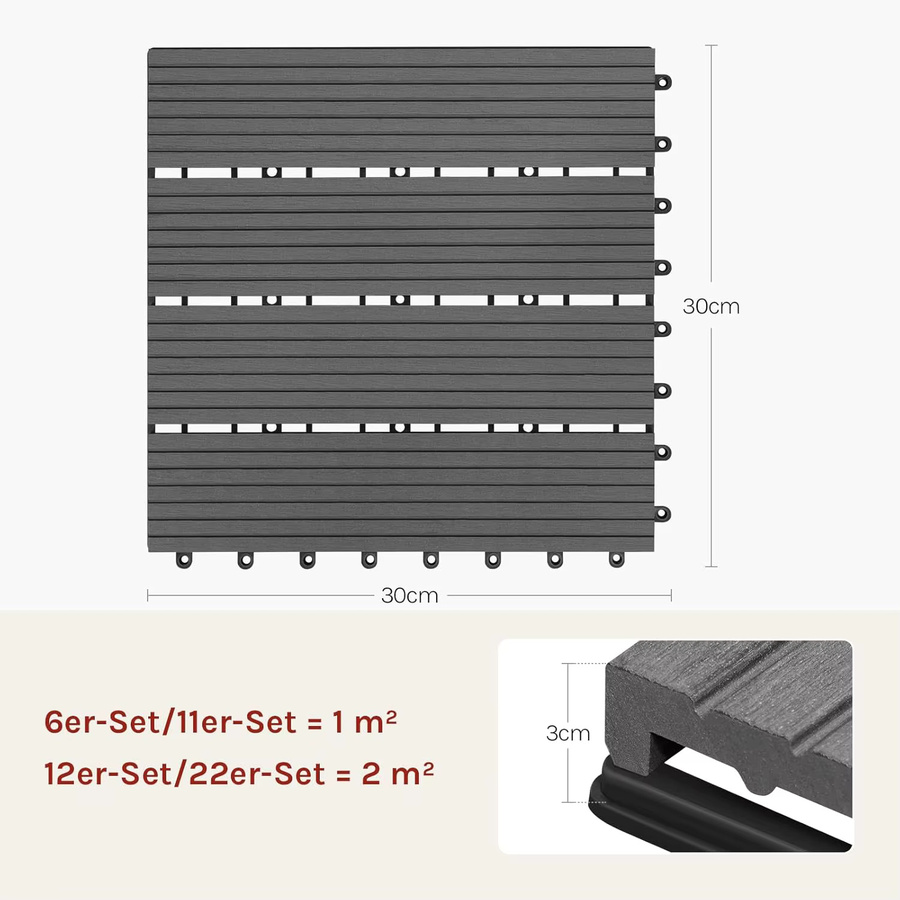 WOLTU 22er Set WPC Verbund-Gartenbodenplatten mit Holzeffekt und Klicksystem, B/T: 30 x 30 cm - Bild 4
