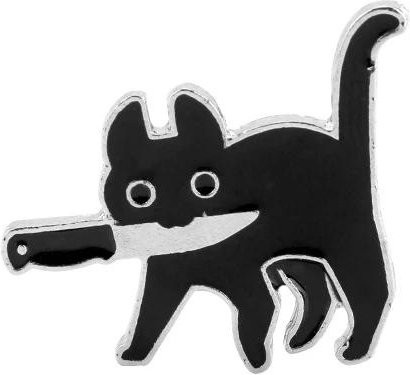 YuTao Anstecknadel Katze mit Messer, Emaille, Weiß, Unisex - Bild 1