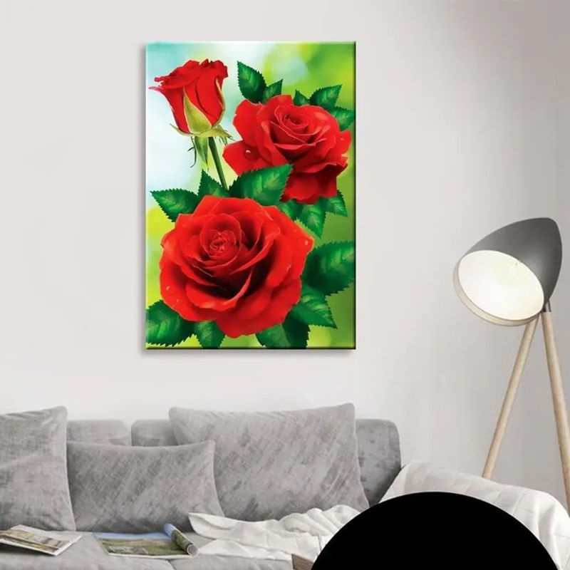 FIYO Diamond Painting Rote Rose 5D DIY Diamantstickerei als Wanddekoration B: 20 cm, H: 30 cm - Bild 2