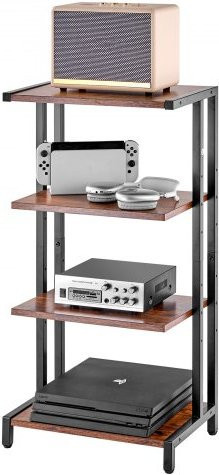 VEVOR 4-Tier Eck-TV-Ständer aus Holz und Eisen in Braun mit höhenverstellbaren Regalen für Media-Geräte - Bild 1