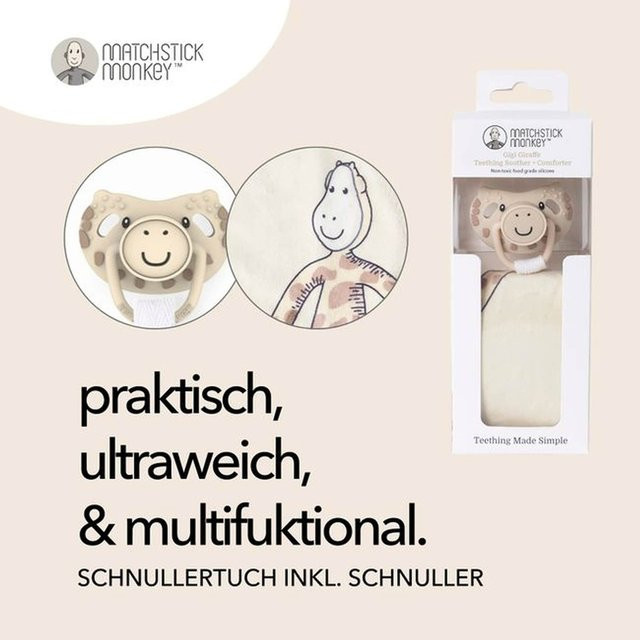 Matchstick Monkey Set mit Schnuller und Schmusetuch in Beige, BPA-frei und aus Silikon sowie Baumwolle - Bild 1