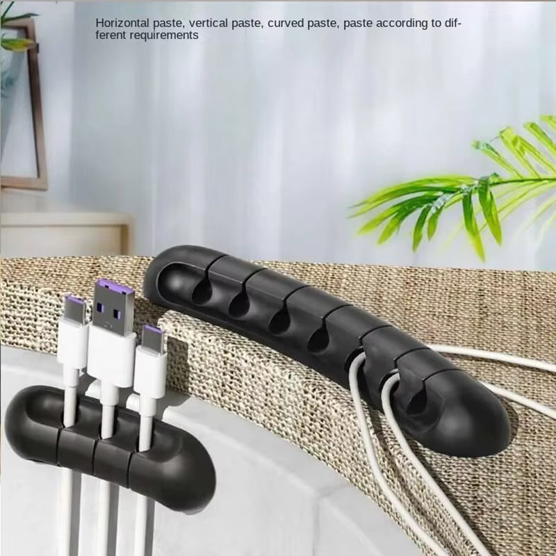 Selbstklebender Kabelmanager aus Silikon in Schwarz als Desktop-Organizer mit Fixierhalterung für Mauskabel, Headset und Handy-Datenkabel - Bild 4