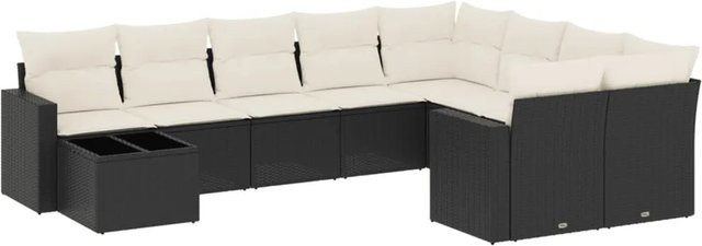vidaXL 10-tlg. Garten-Sofagarnitur in L-Form mit Kissen und Couchtisch, Schwarz, Poly-Rattan und Metall - Bild 1