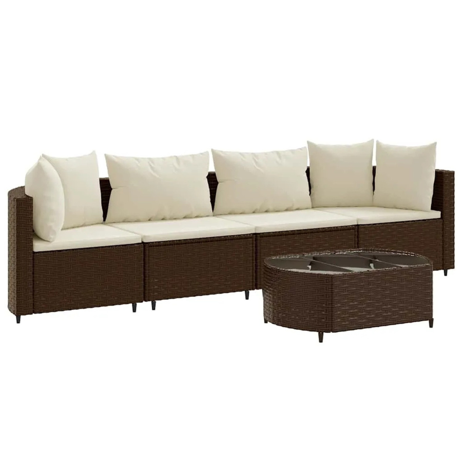 vidaXL 5-tlg Garten-Sofagarnitur in L-Form aus braunem Poly-Rattan mit Kissen und Couchtisch - Bild 2