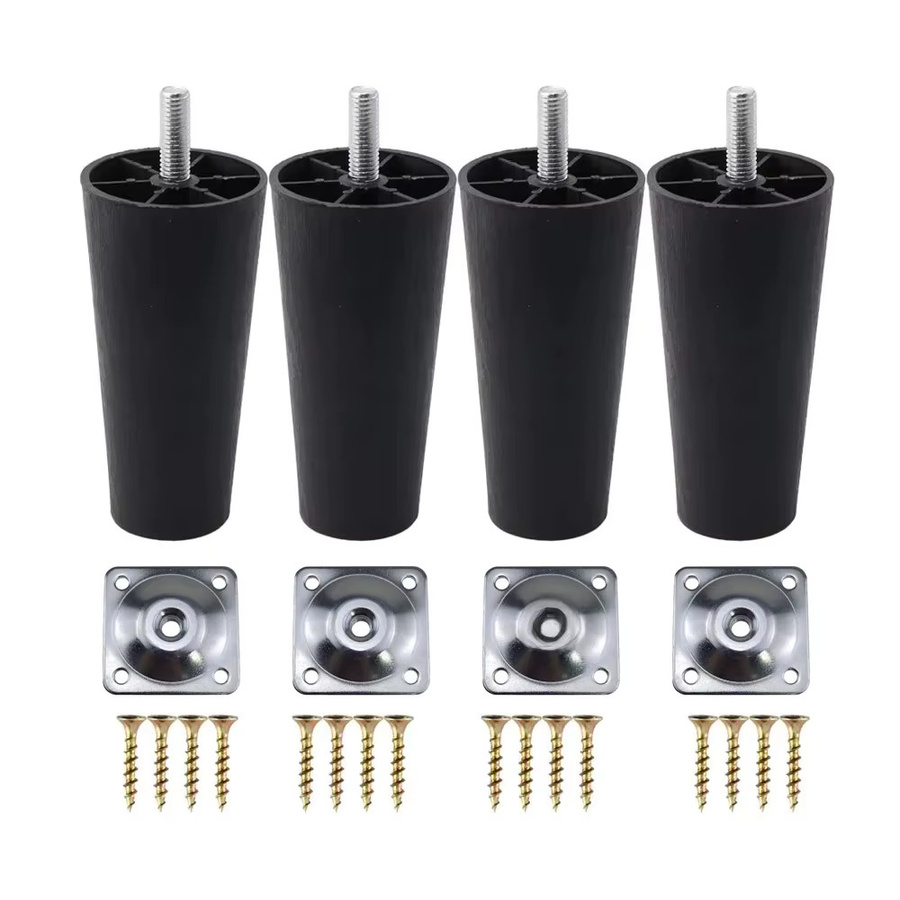 4 Stück konische Möbelbeine aus Kunststoff in Schwarz mit Montageplatten und M8 x 25 Gewindeschaft für Sofa und Stuhl - Bild 7