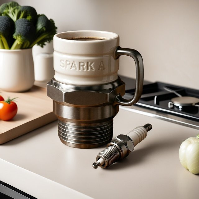 PGY Kaffeetasse im Zündkerzen-Design aus Keramik, Weiß, Motorthema für Erwachsene - Bild 1
