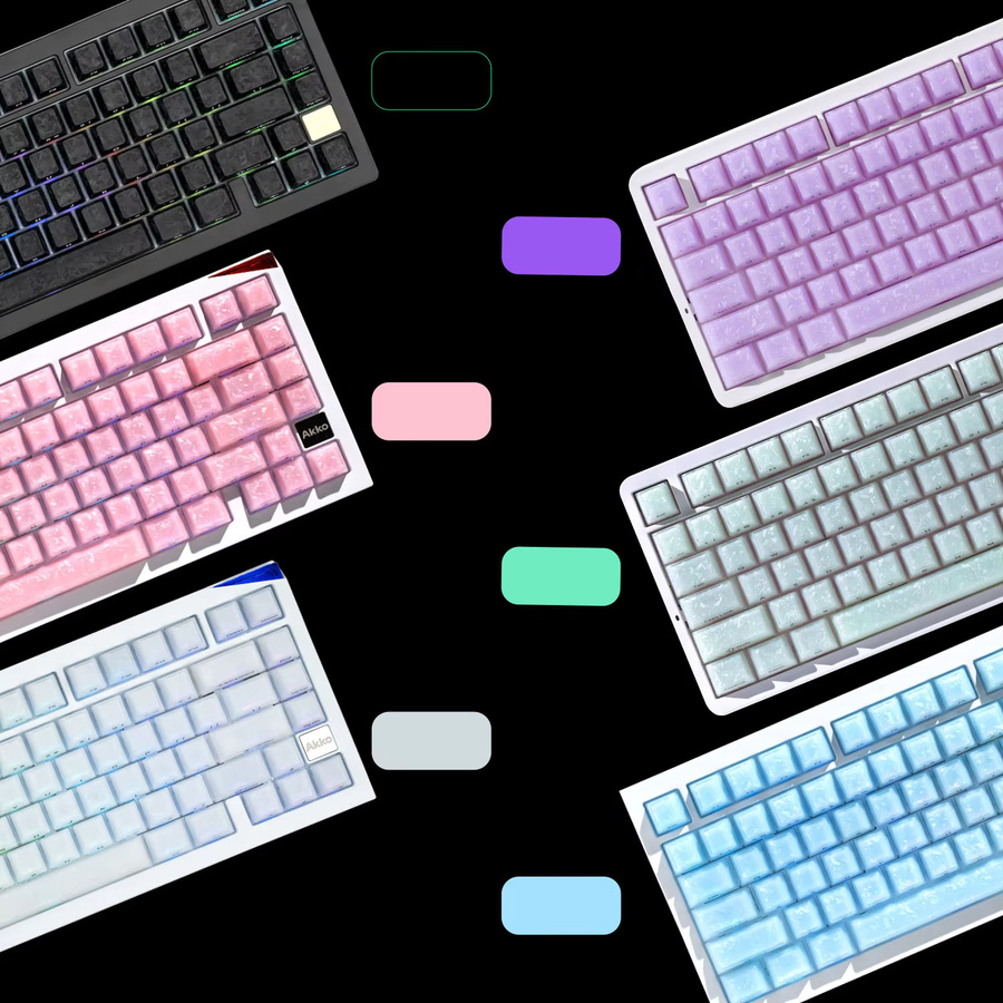 AKKO Keycaps mit glasierter Kohlefaser-Textur in Transparent und Blau, seitlich bedruckt, Cherry-Profil, PC+ABS Double-Shot-Tastenkappen-Set für RGB-Tastaturen - Bild 2