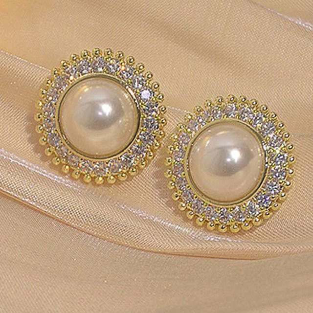 Huitan Damen-Ohrstecker, Perle, Zirkonia, Gold - Bild 1
