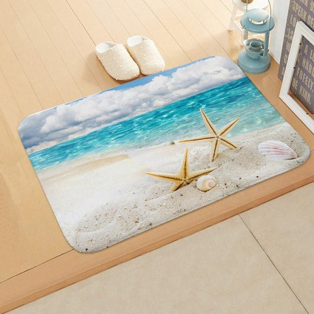 Rutschfeste SEEQS Fußmatte mit Meeres- und Seestern-Muster aus Flanell, Mehrfarbig, B/T: 60 x 40 cm - Bild 1