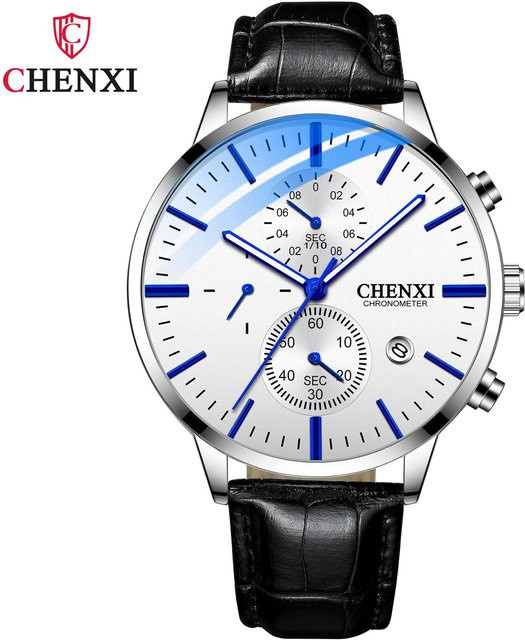 CHENXI Armbanduhr, Quarz, Lederband, Weiß, Herren, Wasserdicht - Bild 1