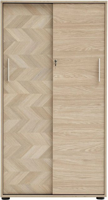 Schildmeyer Arezzo Hochschrank mit Schiebetüren in Eiche und Beige, Fischgräte, H: 150 cm, B: 80,1 cm, T: 38,2 cm - Bild 1