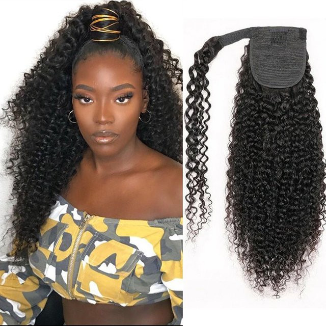 Tomiyaa Kinky Curly Remy Echthaar-Pferdeschwanz, Wasserwellen-Textur, Unisex - Bild 1