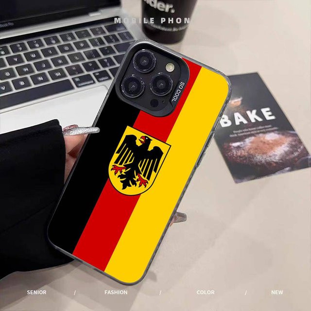Stoßfeste Handyhülle mit deutscher Flagge für Apple iPhone 11 bis iPhone 17 Pro Max Plus in Silber und Multicolour - Bild 1