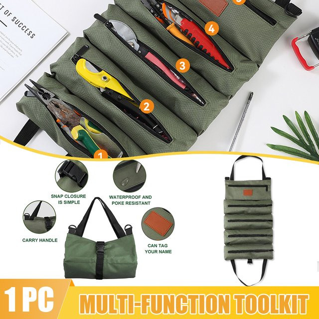 Mehrzweck Roll-Up Werkzeugtasche als abriebfester und wasserdichter Organizer für dein Handwerkzeug-Set in Schwarz oder Grün, B/T/H: 47,0 x 28,0 x 4,0 cm - Bild 1