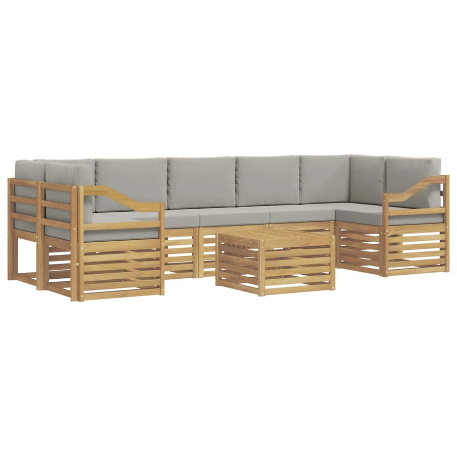 vidaXL Outdoor-Sofagarnitur 8-teilig aus Akazienholz mit Polstern in Weiß und Hellgrau - Bild 2