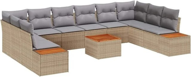 vidaXL Gartensofa-Set aus Polyrattan in U-Form mit Kissen und Couchtisch, Beige und Grau - Bild 1