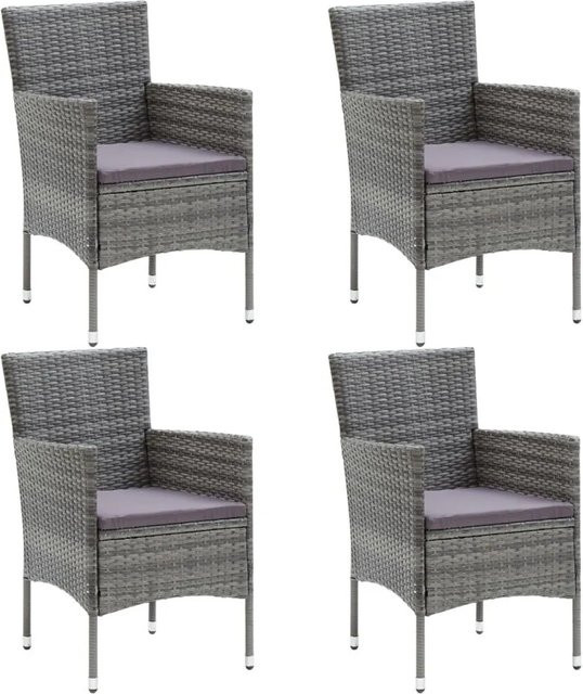 Furnicato Gartenstuhl Set aus Poly-Rattan in Grau mit Sitzkissen, B/T/H: 53 x 58 x 84 cm - Bild 1
