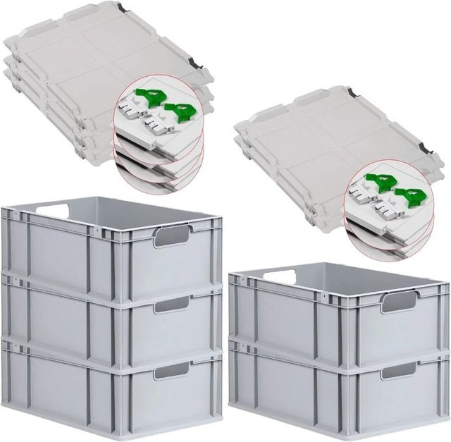 PROREGAL Spar Set 5x Eurobox Nextgen Economy mit Scharnierdeckel und grünen Schiebeschnappverschlüssen, H x B x T: 22 x 40 x 60 cm, 44 Liter - Bild 1