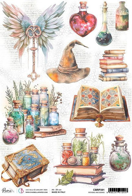 Motiv-Strohseide Ciao Bella Wizard Academy Bücher und Zaubertrank in Braun und Multicolour, Format A4 - Bild 1