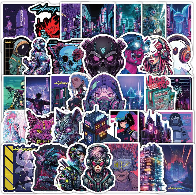 50 oder 100 Stück Cyberpunk Cartoon Doodle Aufkleber für Laptop, Handyhülle und Notebook in Multicolour - Bild 1