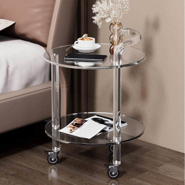 Runder Beistelltisch aus Acryl von LIUSHADUOLA in Transparent mit Rollen und modernem Design - Bild 1