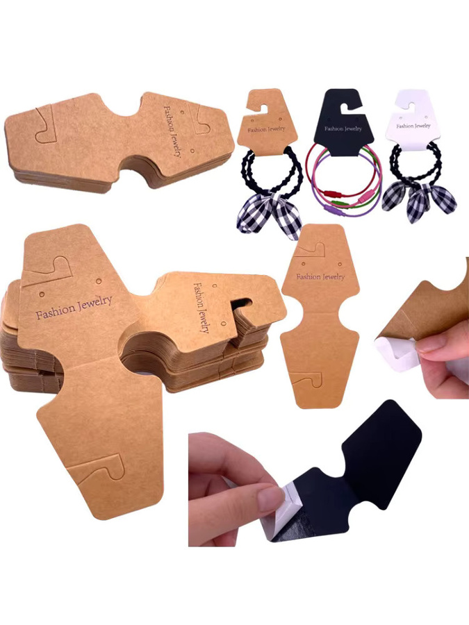 100 Stück selbstklebende Schmuckverpackung-Karten aus Papier für Armbänder und Halsketten in Weiß und Braun - Bild 4