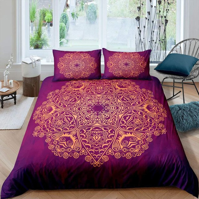 Mandala Bettwäsche-Set im Boho-Stil von Binchi Outdoor Product, Farbe Lila, Material Polyester und Mikrofaser, Set bestehend aus Bettdeckenbezug und Kissenbezug, B/H: 245 x 210 cm - Bild 1