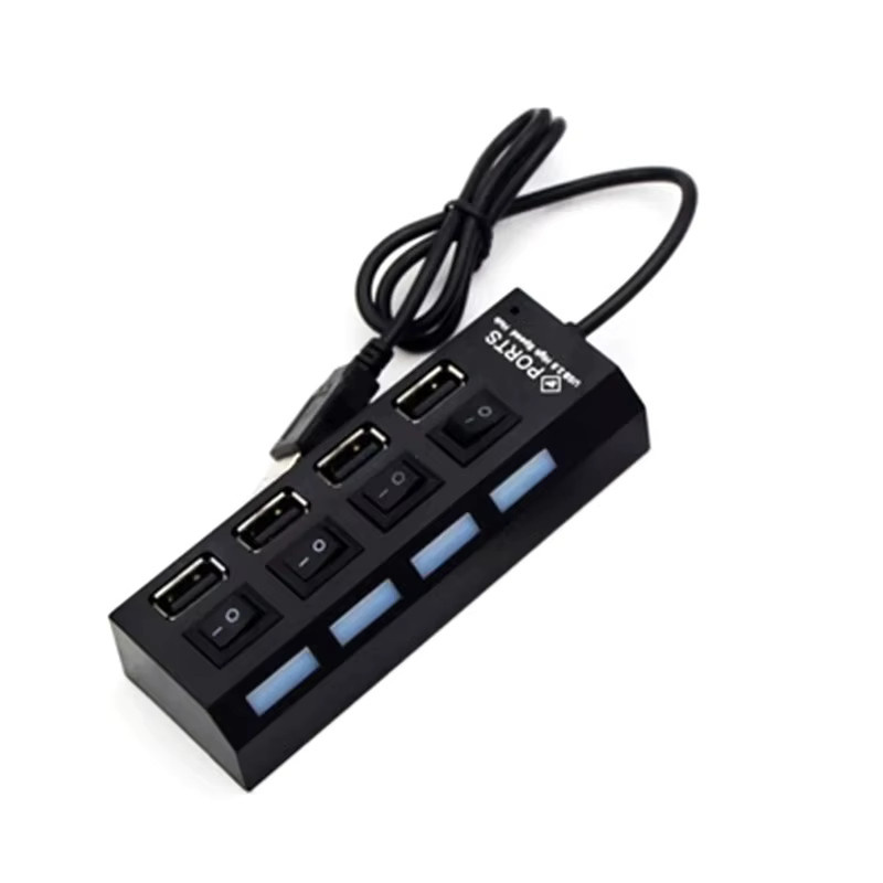 VORILYNEX 4-in-1 USB 2.0 Hub mit 4 Ports und LED-Anzeige, USB-Verteiler mit Ein/Aus-Schalter in Schwarz - Bild 2
