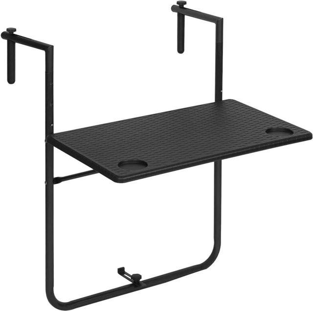 WOLTU Balkonhängetisch klappbar in Schwarz mit Rattan-Optik und höhenverstellbarer Tischplatte, B/T/H: 57 x 74 x 10 cm - Bild 1