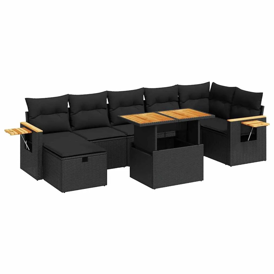 vidaXL 5-teilige Garten-Sofagarnitur aus Poly-Rattan und Akazienholz in Schwarz mit Kissen - Bild 2