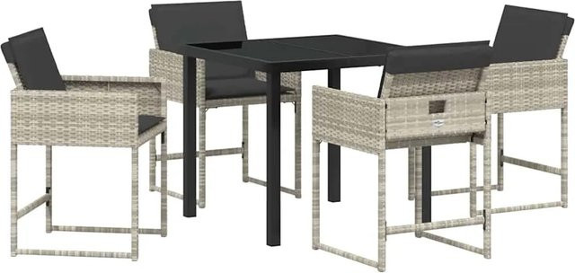 vidaXL Garten Essgruppe 5-teilig aus Poly-Rattan und Glas in Hellgrau - Bild 1