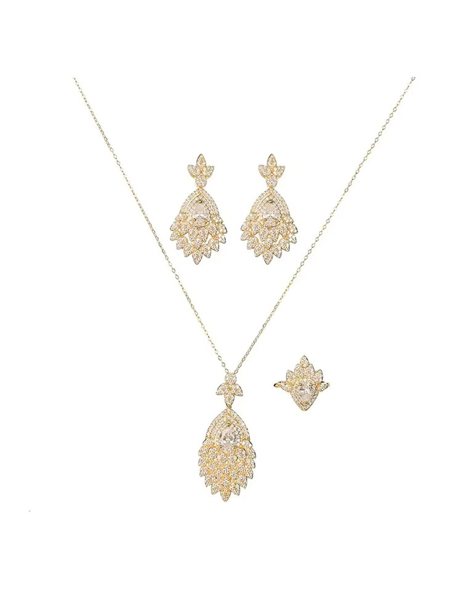 HADIYANA Schmuckset, Halskette, Ohrring, Ring, Zirkonia, Gold, Unisex - Bild 2