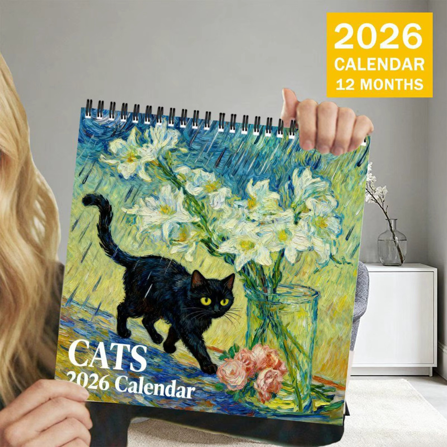 Großer Gitterkalender 2026 für Katzenliebhaber mit markierten Feiertagen, bunter Wandplaner für Zuhause und Büro - Bild 4