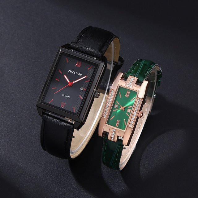 DEYROS Elegantes 2-teiliges Uhren-Set mit quadratischem Zifferblatt und römischen Ziffern für formelle Anlässe - Bild 1