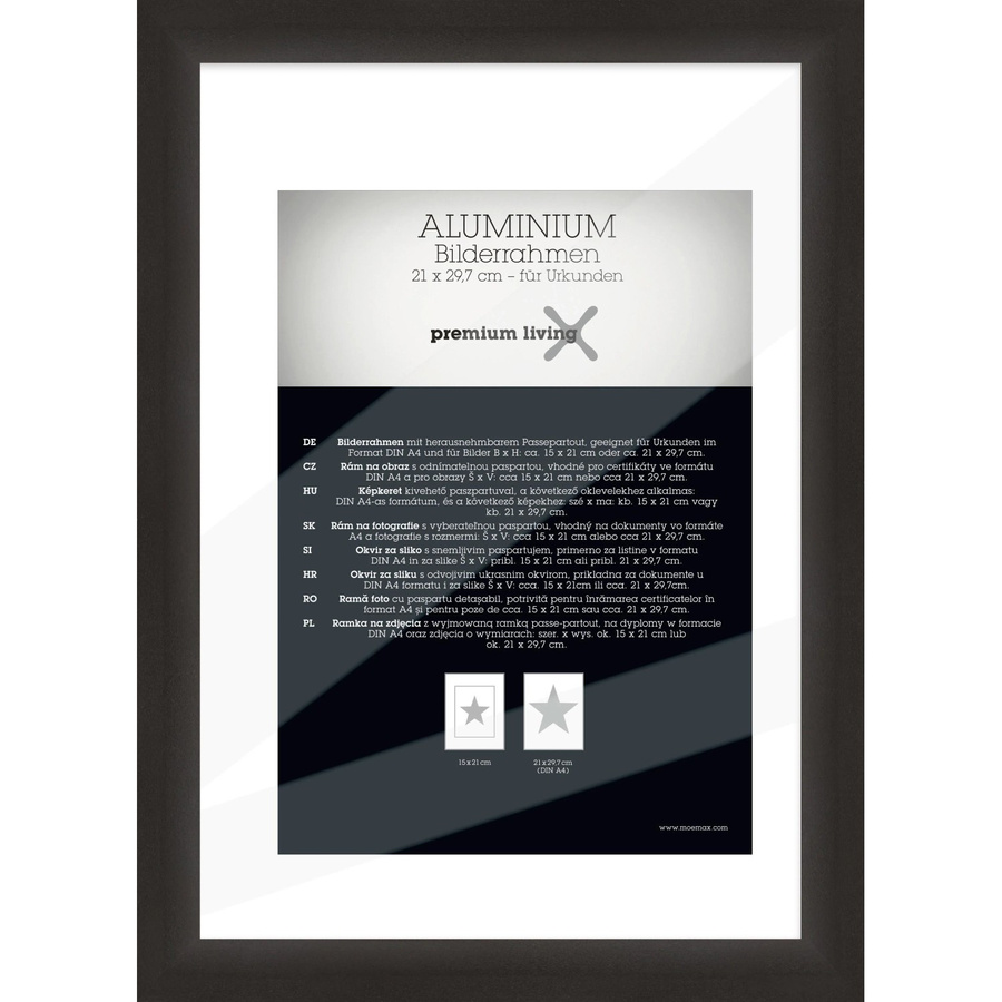 Premium Living Bilderrahmen aus Aluminium in Schwarz für A4, Breite: 21 cm, Höhe: 29,7 cm - Bild 2