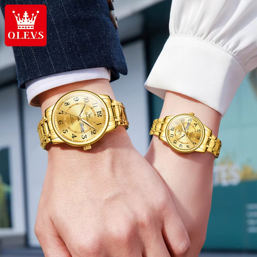 OLEVS Armbanduhr Paar, Quarz, Edelstahl, Gold, Datum, Unisex - Bild 2