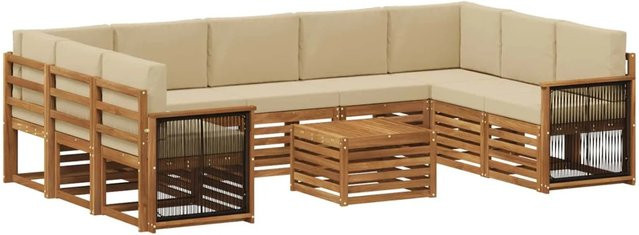 vidaXL Sofagarnitur aus Massivholz Akazie in Natur-Beige mit Latten-Design und Armlehnen - Bild 1