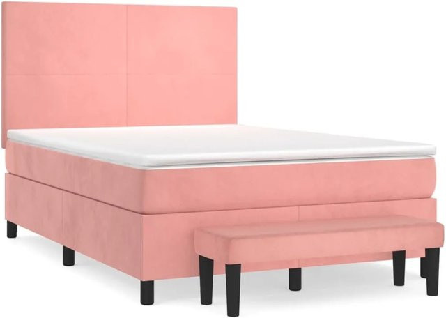 vidaXL Boxspringbett mit Matratze in Rosa, Hybridbett mit Taschenfederkern aus Samt, B/T: 140 x 200 cm - Bild 1