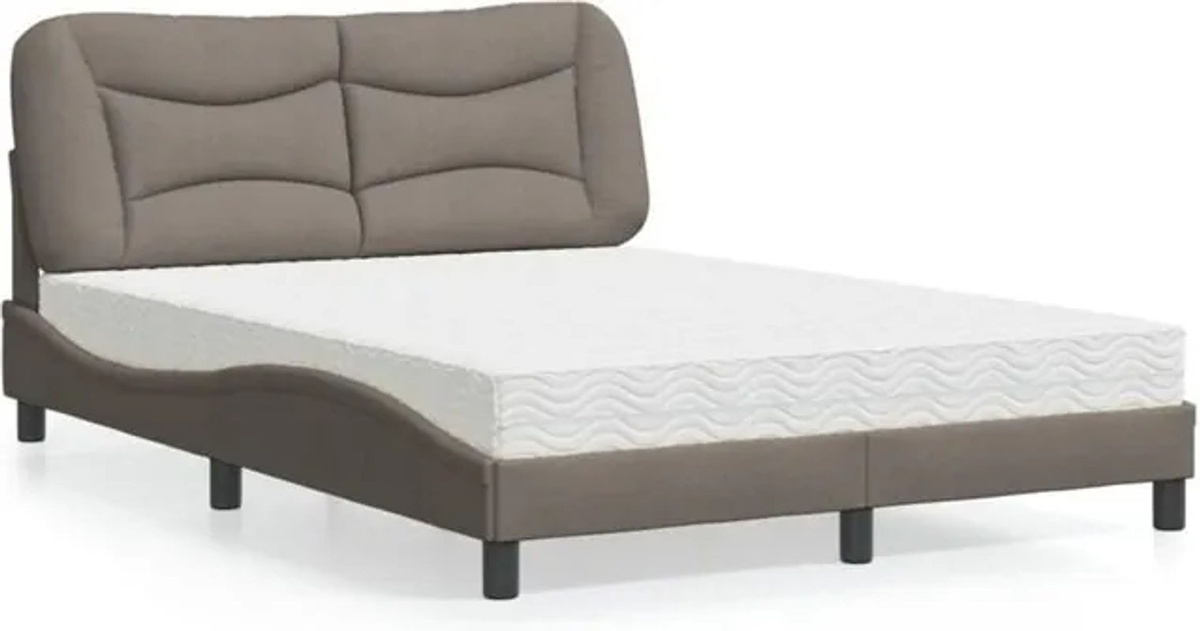 Polsterbett Hvar von Vidaxl mit Matratze in Taupe, Modernes Bett aus Stoff und Metall, B/T: 140 x 200 cm - Bild 1