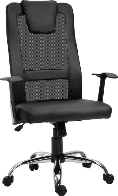 HOMCOM Chefsessel in Schwarz mit Kopfstütze, Armlehnen und Netzstoff, höhenverstellbar und drehbar, B/H: 70 x 124 cm - Bild 1