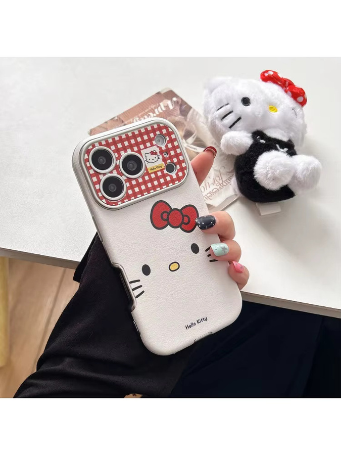 Sanrio Hello Kitty Handyhülle mit Schleife und Linsenschutz aus hartem Leder für iPhone 17 16 15 14 13 Pro Max in Weiß - Bild 6