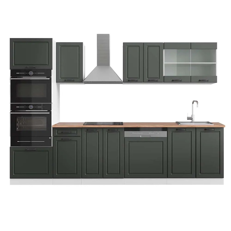Vicco R-Line Küchenzeile Landhausstil in Anthrazit und Weiß mit Hochschrank, Breite: 300 cm - Bild 1