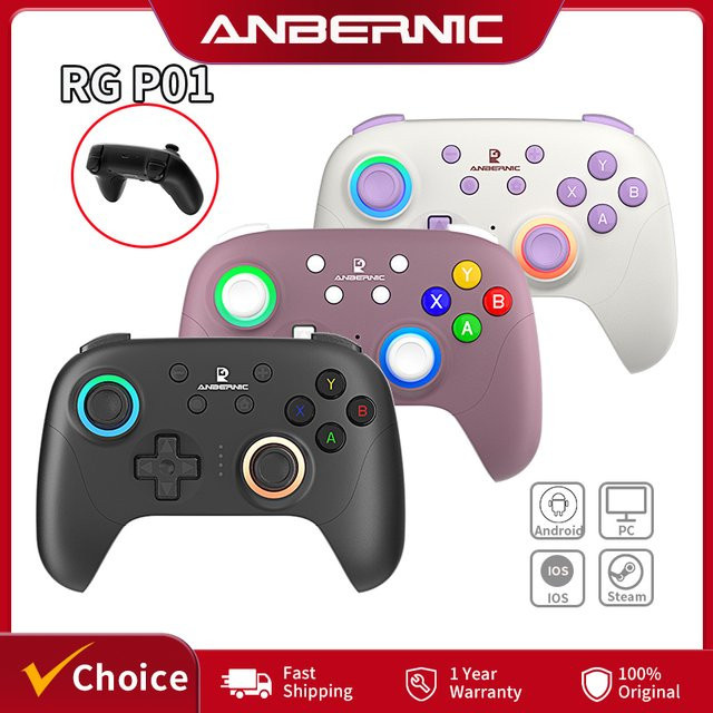 Anbernic RG P01 Gaming Controller in Schwarz mit Bluetooth, RGB Hall-Effekt Joysticks für PC, Android, iOS und Steam - Bild 1