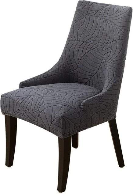 Bestbags Blätter Jacquard Stuhlbezug in Grau, elastische Sesselhülle für Esszimmerstühle mit hoher Rückenlehne - Bild 1