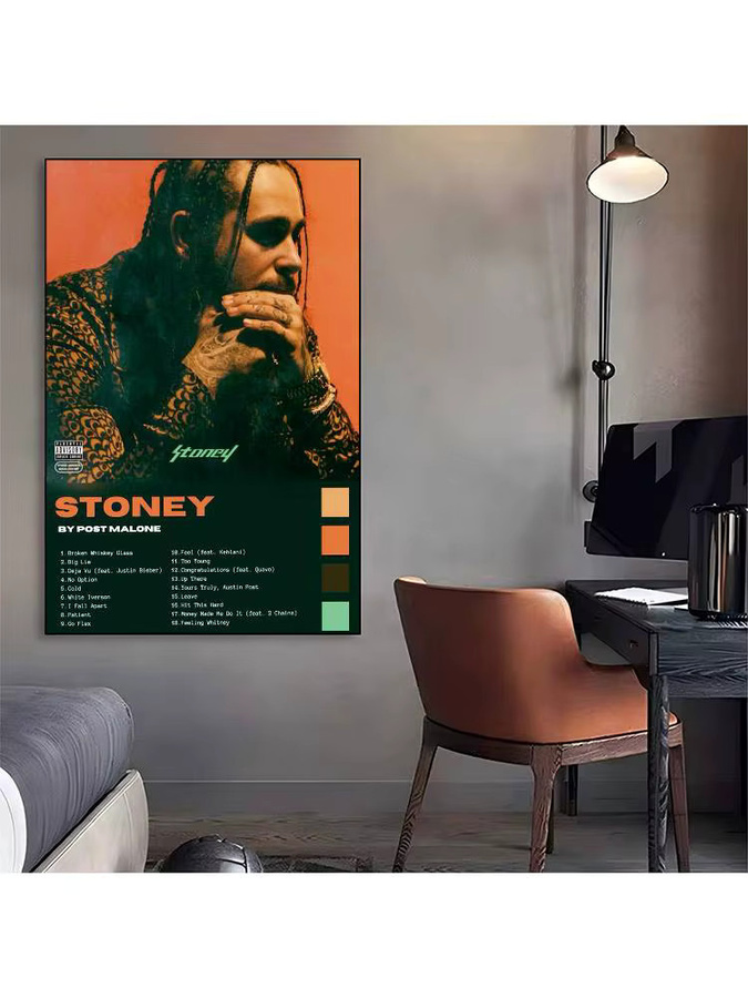 Singer PostS M-Malone Album-Cover Anime-Poster als selbstklebende Wandkunst in HD-Qualität, Retro-Wanddekoration, Mehrfarbig - Bild 6