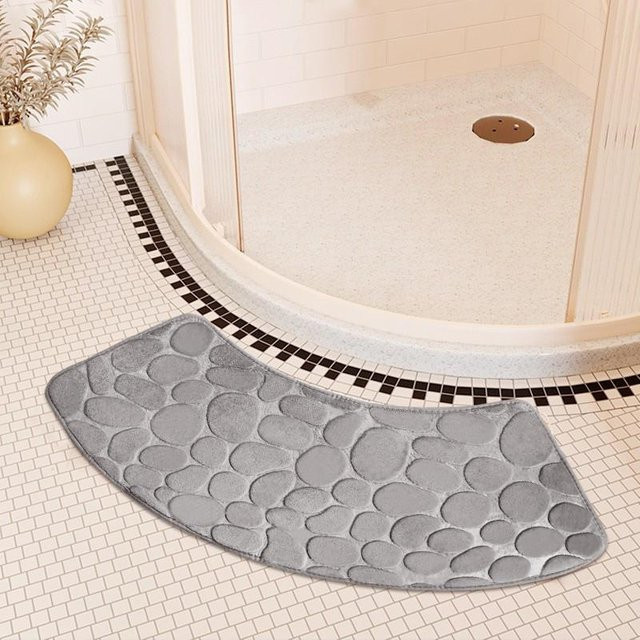 A Life Houseware Badezimmermatte Set aus 2 Stück, gebogene Badematte mit Kieselprägung in Grau, rutschfest und saugfähig, Breite: 40 cm, Tiefe: 100 cm - Bild 1