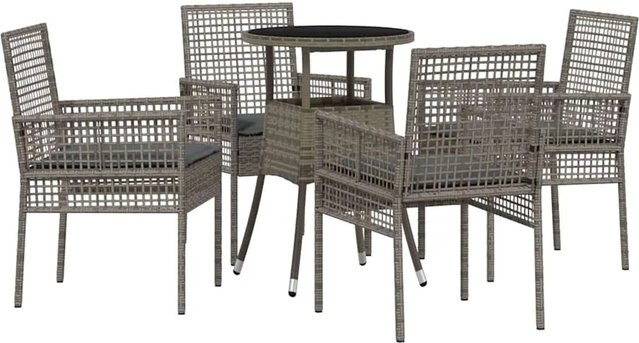 vidaXL Garten Essgruppe 5-teilig aus Poly Rattan in Grau für Garten, Terrasse und Balkon, B/T/H: 150 x 75 x 60 cm - Bild 1